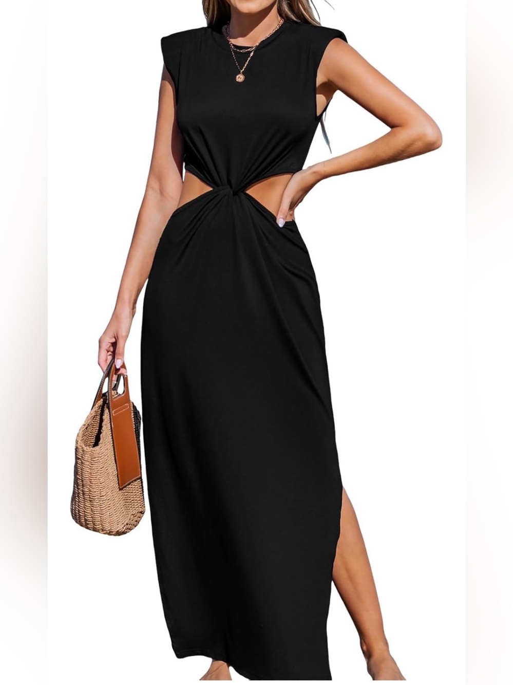 Black Sleeveless Knot-Front Cutout Maxi Dress